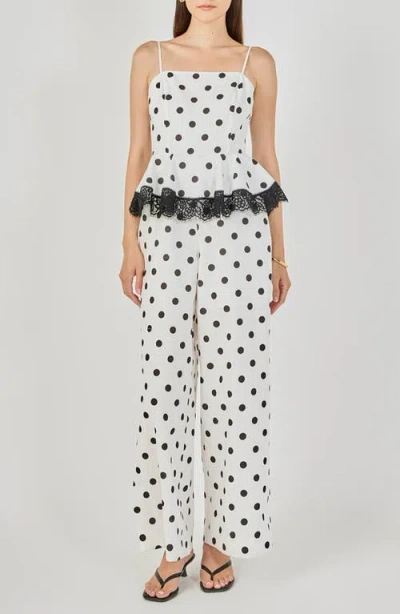 Endless Rose Polka Dot Peplum Jumpsuit In White