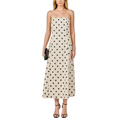 Endless Rose Polka Dot Strapless Linen & Cotton Dress In White