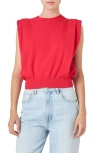 Endless Rose Power Shoulder Sleeveless Blouson Top In Red