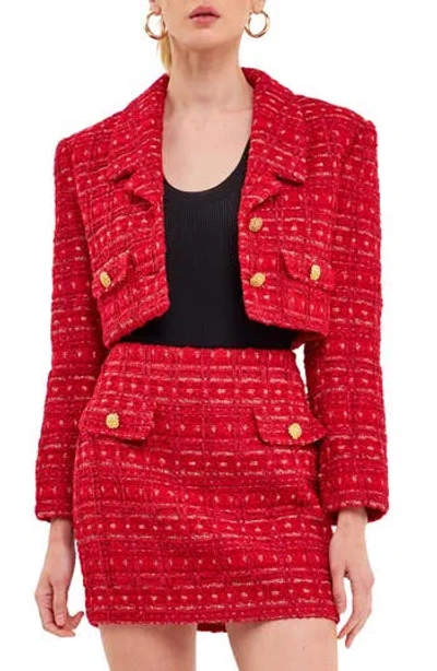 Endless Rose Premium Crop Tweed Jacket In Red