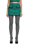 Endless Rose Premium Fringe Edge Sequin Tweed Miniskirt In Green/navy