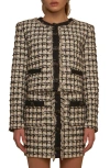 Endless Rose Cropped Tweed Jacket With Fringe In Black/white