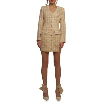Endless Rose Premium Plaid Tweed Minidress In Brown