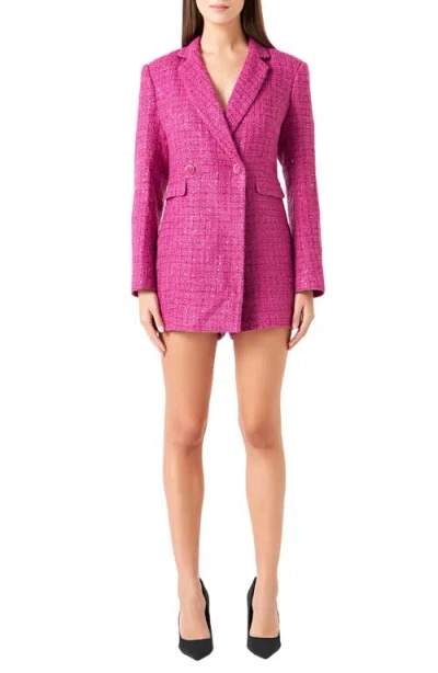 Endless Rose Premium Sequin Tweed Long Sleeve Blazer Minidress In Orchid