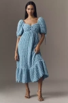 Endless Rose Texture Puff Sleeve Maxi Dress In Blue