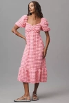 Endless Rose Puff-sleeve Sweetheart Textured Midi Dress In Pink