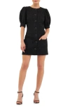 ENDLESS ROSE PUFF SLEEVE TWEED BUTTON-UP MINIDRESS