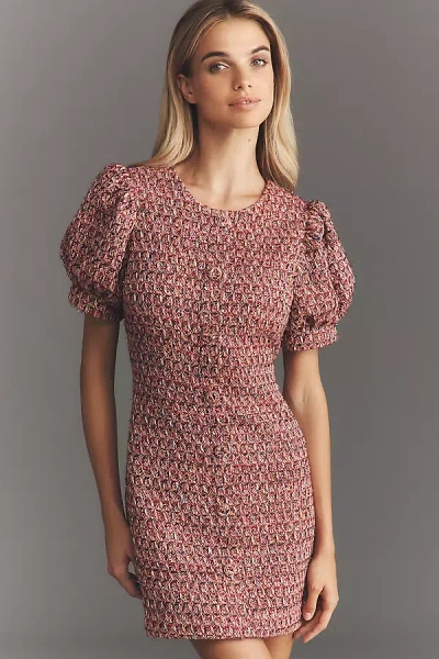 Endless Rose Puff-sleeve Tweed Mini Dress In Multi