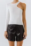 Endless Rose Rhea One Shoulder Ribbed Top In Ivory In Multi