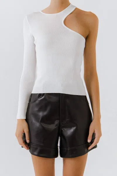 Endless Rose Rhea One Shoulder Ribbed Top In Ivory In Multi