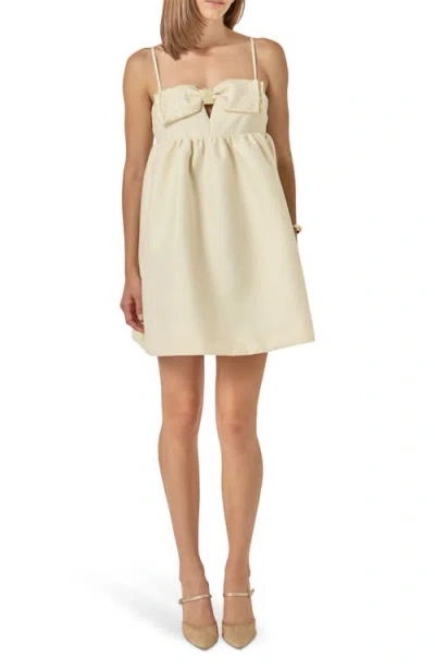 Endless Rose Rhinestone Bow Babydoll Minidress In Neutral