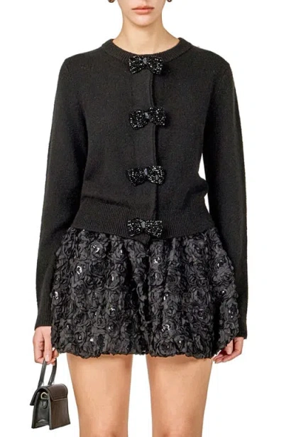 Endless Rose Rhinestone Bow Cardigan In Black