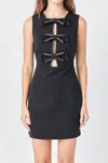 Endless Rose Rhinestone Bow Detail Stretch Minidress In Black