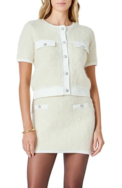 Endless Rose Rhinestone Button Cardigan In Neutral