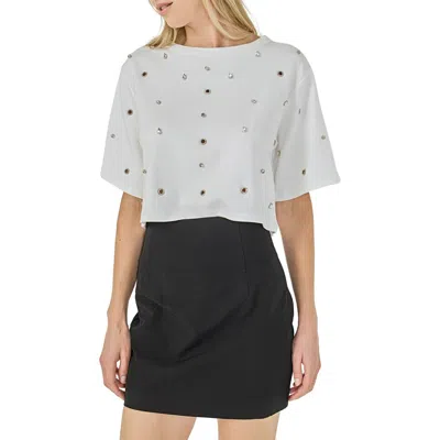 Endless Rose Rhinestone Crop T-shirt In White