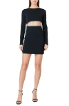 Endless Rose Rhinestone Cutout Detail Long Sleeve Knit Minidress In Black
