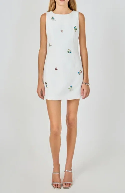 Endless Rose Rhinestone Detail Sleeveless Sheath Minidress In White