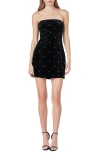 Endless Rose Rhinestone Detail Strapless Velvet Minidress In Black