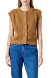 Endless Rose Rib Button Front Sweater Vest In Brown