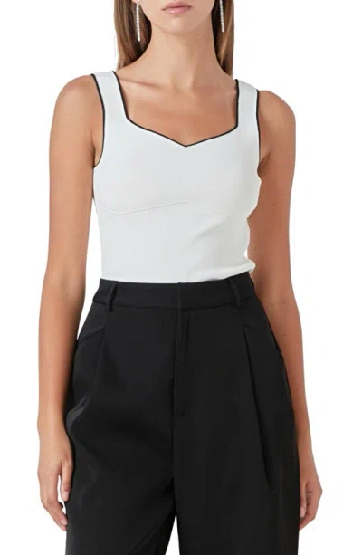 Endless Rose Rib Knit Tank Top In White/ Black