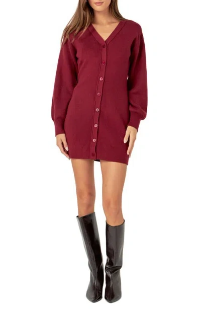 Endless Rose Rib Long Sleeve Minidress In Burgundy