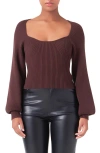 Endless Rose Knitted Balloon Sleeve Top In Chocolate