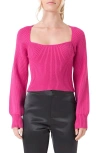 Endless Rose Ribbed Bishop Sleeve Top In Fuchsia