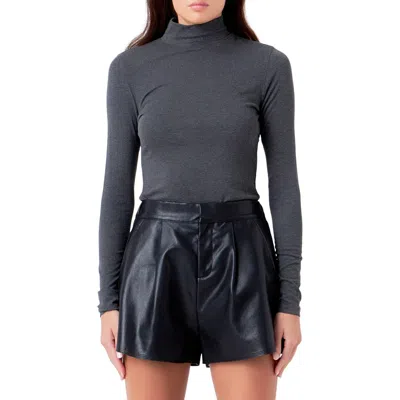 Endless Rose Ribbed Mock Neck Top In Charcoal