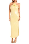 Endless Rose Rose Sequin Halter Maxi Dress In Yellow