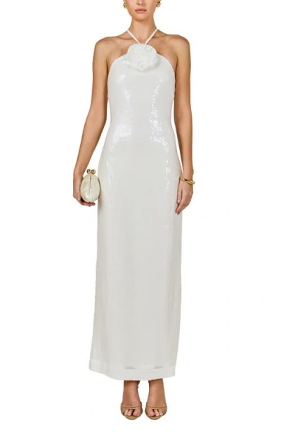 Endless Rose Rose Sequin Halter Maxi Dress In White