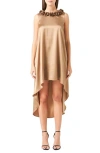 Endless Rose Rosette Collar Satin High-low Dress In Bronze Gold