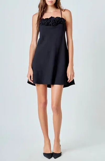 Endless Rose Rosette Minidress In Black