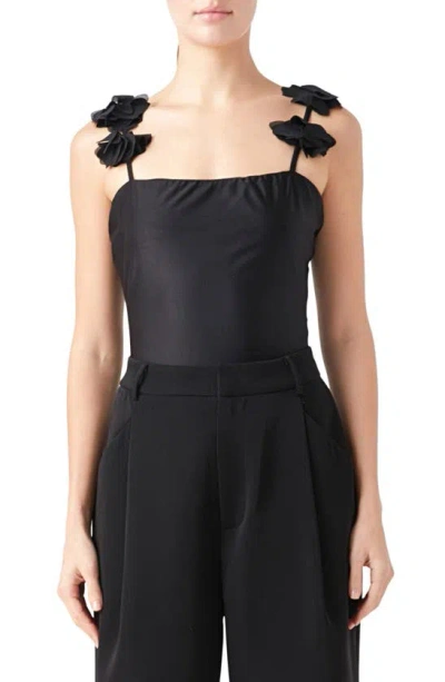 Endless Rose Rosette Shoulder Fitted Top In Black