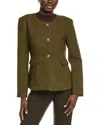 Endless Rose Round Neck Wool-blend Blazer In Green