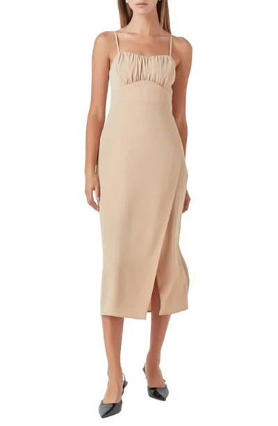 Endless Rose Ruched Bust Midi Dress In Khaki