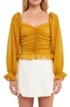 Endless Rose Ruched Chiffon Top In Yellow
