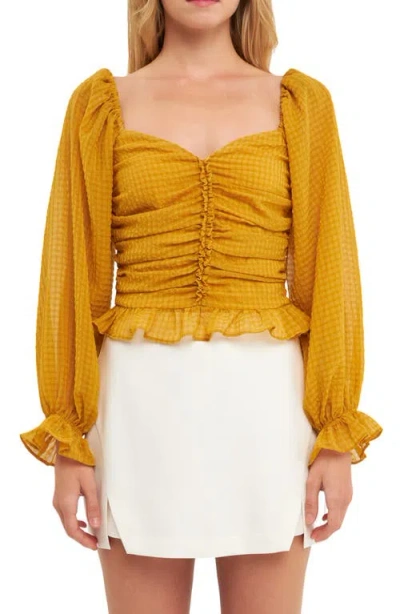 Endless Rose Ruched Chiffon Top In Yellow