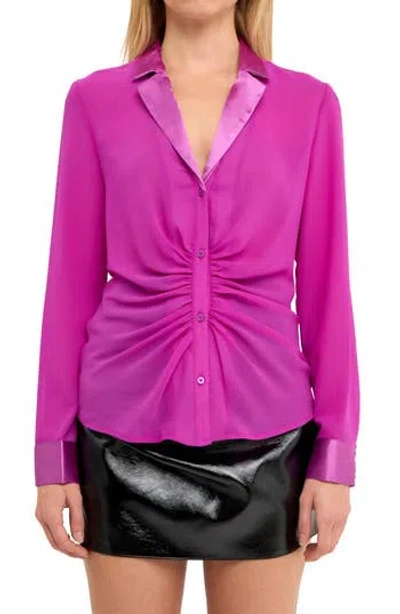 Endless Rose Ruched Front Chiffon Shirt In Grape