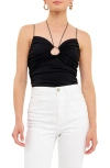 Endless Rose Ruched Keyhole Cutout Camisole In Black