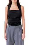 Endless Rose Ruched Square Neck Top In Black