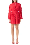 Endless Rose Ruffle Detail Long Sleeve Chiffon Minidress In Red