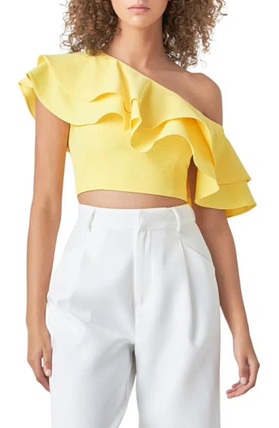 Endless Rose Ruffle One-shoulder Crop Top In Lemon