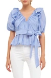 Endless Rose Ruffle Puff Sleeve Top In Powder Blue