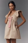 Endless Rose Ruffle-sleeve V-neck Babydoll Jacquard Mini Dress In Pink