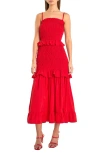 Endless Rose Ruffle Smocked Maxi Dress In Red