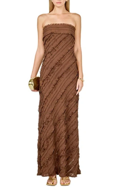 Endless Rose Ruffle Strapless Maxi Dress In Brown
