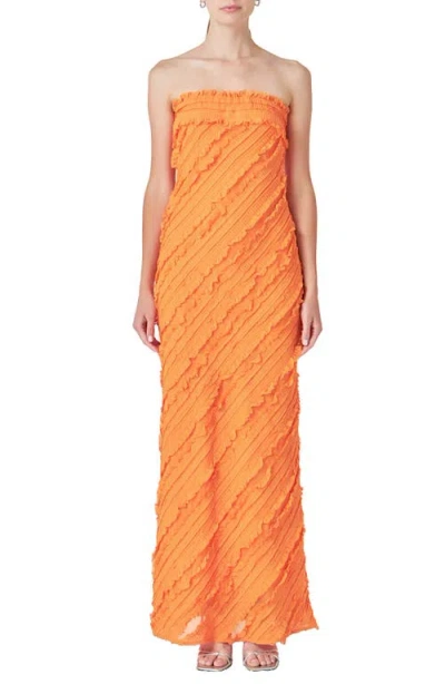 Endless Rose Ruffle Strapless Maxi Dress In Orange