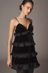 Endless Rose Women's Tiered Contrast Velvet Mini Dress In Black