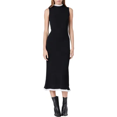 Endless Rose Ruffle Trim Rib Midi Dress In Black