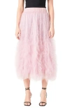 Endless Rose Ruffle Tulle Midi Skirt In Mulberry